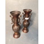 Pair Japanese small bronze vases with raised decoration 24H