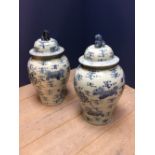 Pair of modern blue and white baluster vases & cover with Fo dog finial, 62cmH