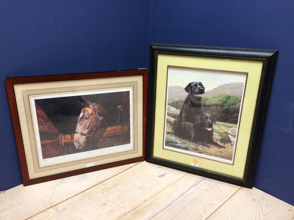 NIGEL HEMMINGS, signed lithograph of black Labradors and a JOHN FITZGERALD print of a horse in