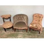 Late Victorian rosewood nursing chair & 2 other nursing chairs