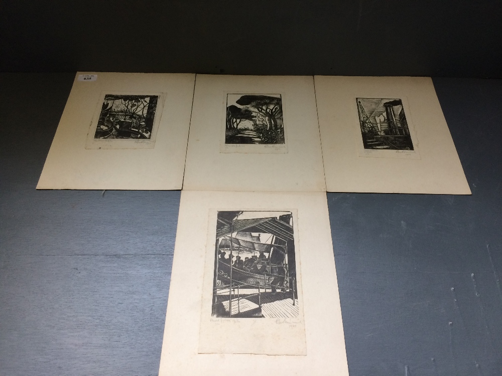 Set of four limited edition woodcuts, circa 1920-30, with views of Malta indistinctly signed