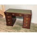 George III style mahogany pedestal desk with bank of three drawers to each side