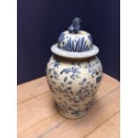 Large modern jar & cover, decorated in under glaze blue with Fo dog finial, 64cmH