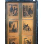 French decoupage five-fold screen with applied coloured figural lithograph within ebonised frames