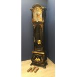 C18th style ebonised & gilt decorated, musical, long case clock in the Chinoiserie taste with gilded