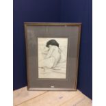 C20th School, framed pastel portrait of a reclining nude female, label to verso, 50x34.5cm