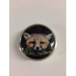 Silver pill box with enamel lid depicting a fox