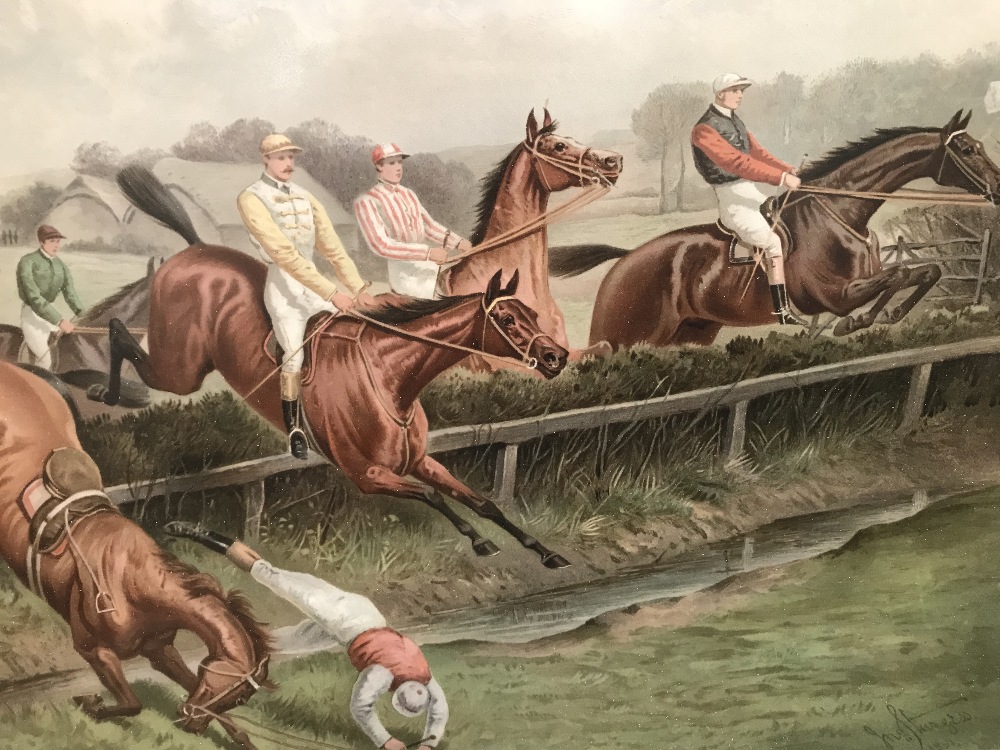 After Sturgess, Steeplechase chromolithograph in oak frame, 44x66cm