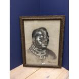 Tribal Art, pastel portrait of an African Tribesman, signed and dated, 59.5x44cm