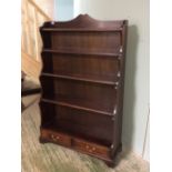 Early C20th mahogany waterfall bookcase, fitted, 2 drawers, 144cmH