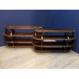 Pair of C19th walnut, gilt metal mounted hanging shelves of 4 graduated shelves, 97cm max.