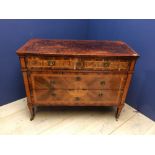 C18th Italian walnut crossbanded floral marquetry & figural inlaid commode, fitted three drawers