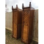 Pair of Aesthetic movement pollard oak single door wardrobes, 51Wx234Hcm (part of compactum)