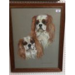 Pastel of two cavalier King Charles by M Trench, signed 1976