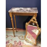 Giltwood marble top occasional table & a giltwood mirror