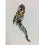 Silver and plique a jour parrot brooch