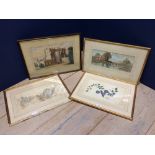 Selection of framed pictures: Country landscape, watercolour, pastel and a botanical watercolour (