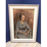 Constance Parker study of a female seated, oil on canvas, signed verso 74cm x 48cm