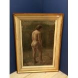 Constance Parker full length female nude, oil on board, unsigned (with reverse study verso) 90cm x