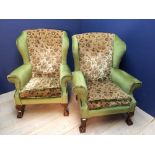 Pair of George III style wingback armchairs on claw & ball feet