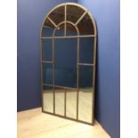Large steel framed consevatory/garden arch top mirror, 205Hx109Wcm