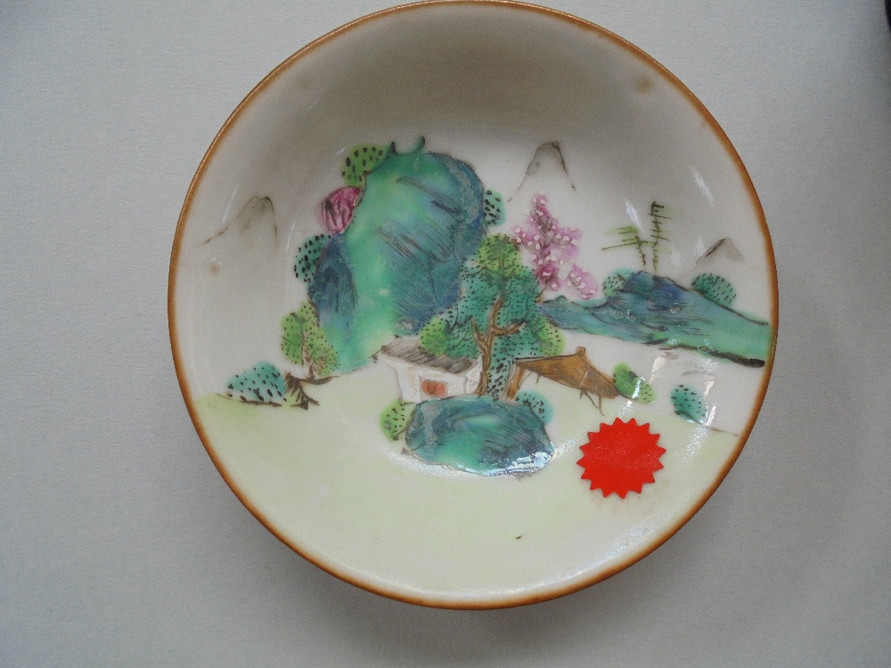 Chinese famille rose and lime-green-ground sgraffito dish, Qianlong six-character mark to base and - Image 11 of 11