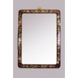 C19th/20th Chinese hardwood and mother-of-pearl inlaid mirror, the rectangular frame inlaid with