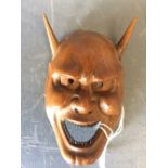 Chinese soft/fruitwood Oni type mask, 8cmL