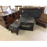 Cast iron relief panel, " The Last Supper" and a pine and metal bound trunk