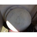 Pair white marble circular table tops 61 cm dia