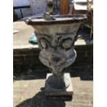 Cast Iron campana shaped urn with swag decoration 75cm H Top rim broken off, piece with it.