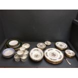 Collection of modern bone china tablewares to include Wedgwood & Doulton, a display case of clay