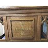Honey coloured English oak, Gothic carved altar table, made 1901 for Manchester Road Methodist