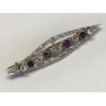 Gold, diamond & amethyst bar brooch