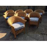 Set of 8 cane conservatory armchairs