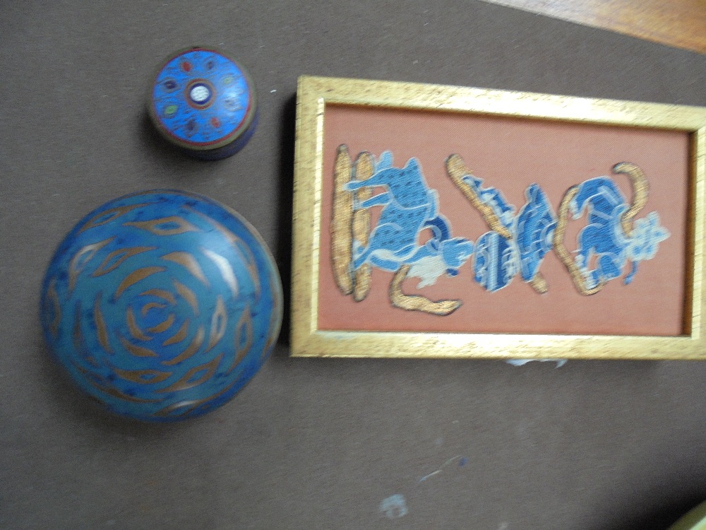 Mixed lot to include C19th Chinese cloisonne tripod censer 9cm high, two cloisonne boxes and covers, - Image 4 of 14