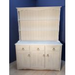 Grey painted pine kitchen dresser, 134Lx184Hcm