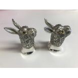 Pair of continental silver 800 condiments in the form of hares