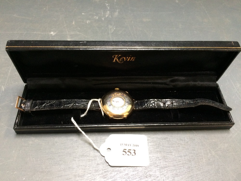 9 carat gold half Hunter wristwatch