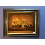 Marine picture of H.M. War Frigate 'The Terrible', during a Sea Battle, 41x55.5cm