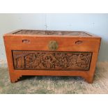 Far Eastern carved camphorwood chest, 102cmL