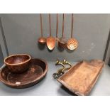 3 tribal wooden feeding bowls etc