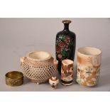 Qty of C19th Japanese objects to include a cloisonne enamel vase 15.2cm high and etc.
