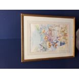 C20th framed watercolour of an Edwardian Beach Scene with Children and Donkey, signed, 46x31cm