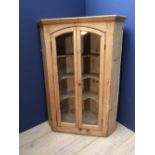 Antique pine glazed corner cupboard with shaped shelves 146 H