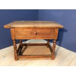 C18th/C19th, and later, Spanish rustic side table with frieze drawer on bobbin turned legs, 85cmW