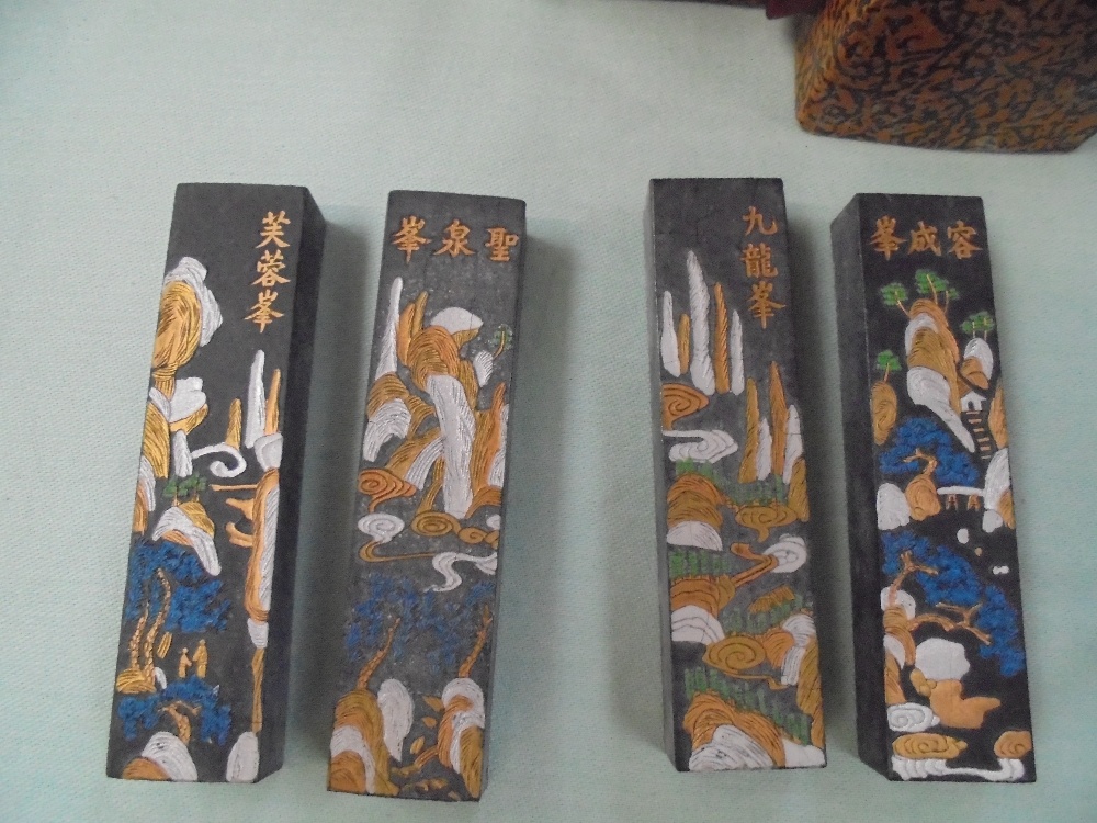 Pair of C19th Chinese ivory seals; together with eight ink blocks, and a 'landscape' scroll. - Image 2 of 6