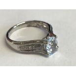 14ct white gold aquamarine and diamond ring