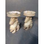 Pair Chinese white jade candlesticks in the form of seated dragons with circular sconce tops 13.
