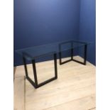 Glass top table on metal supports 200 cm x 90 cm